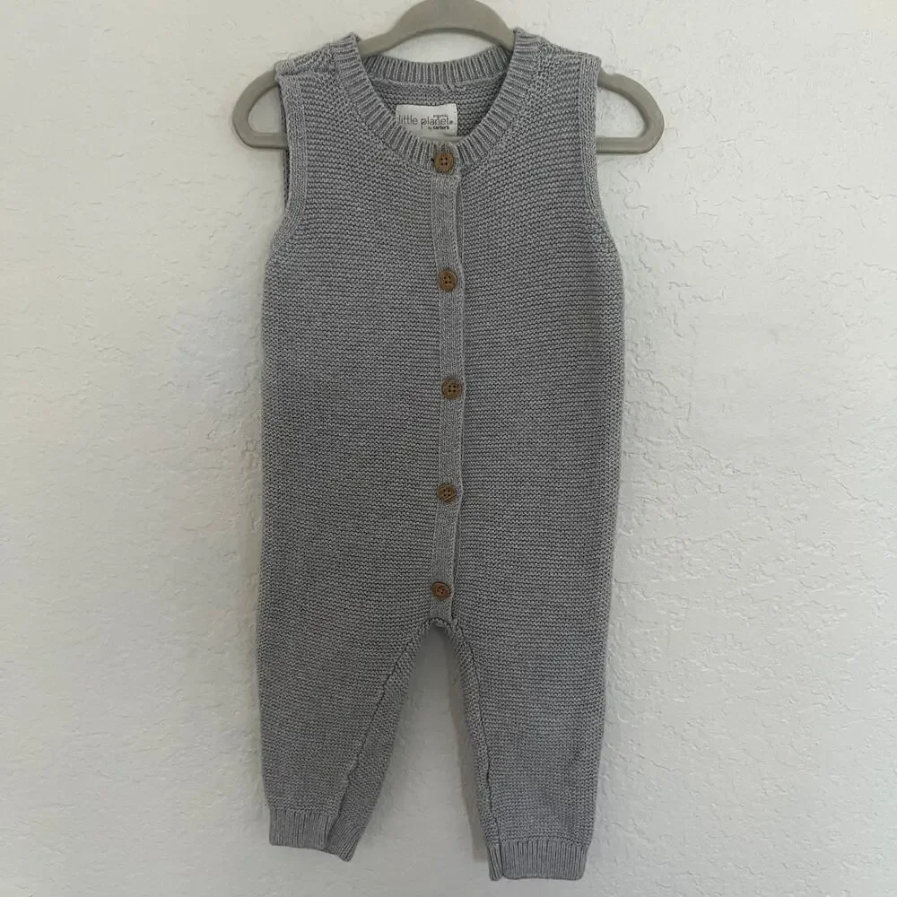 Little Planet by Carter's Organic Cotton Gray Knit Sleeveless Romper Size 12m